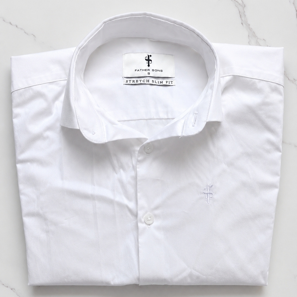 Father & Sons White Stretch Slim Fit Dress Shirt